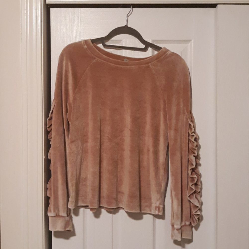 Pink velour ruffle sweatshirt